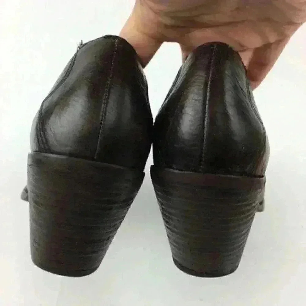5/48 Ankle Boots 37.5 7 Leather Stacked Western - Picture 6 of 8